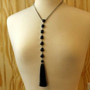 WHBM Black Tassel Y Necklace